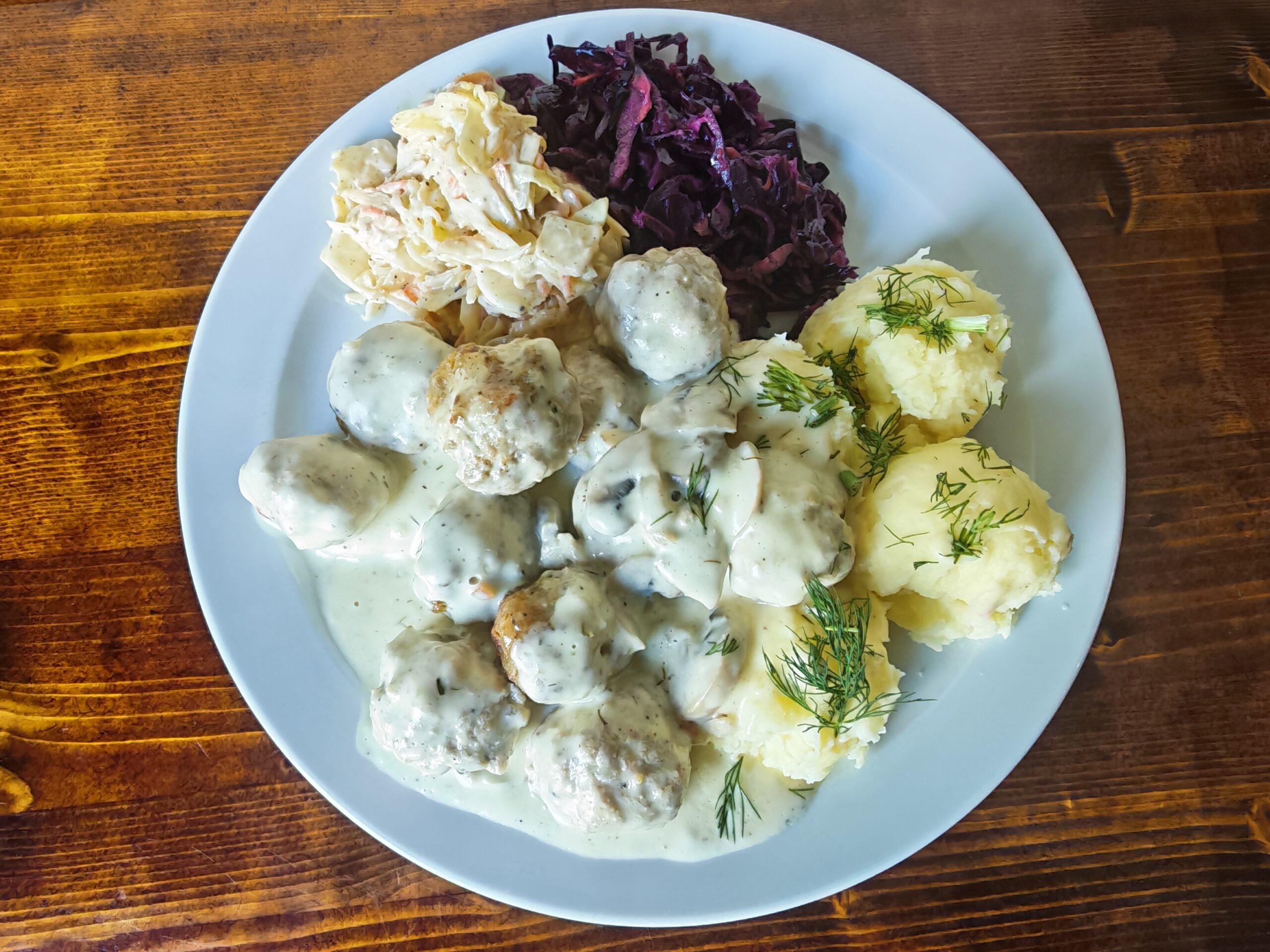 Pork Meatballs with Mushroom Sauce (GL-W,M,EG,S)
